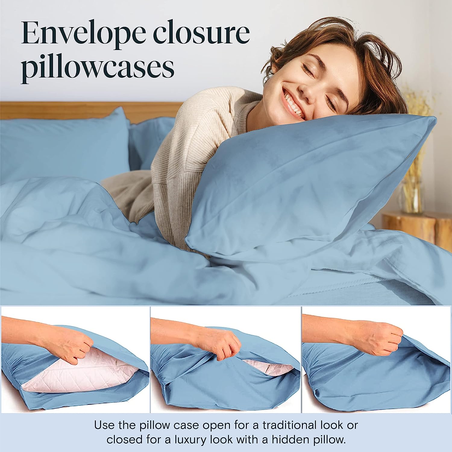 LuxClub 6 PC Queen Sheet Set Bamboo Sheets Deep Pockets 18" Eco Friendly Wrinkle Free Cooling Sheets Machine Washable Hotel Bedding Silky Soft - Light Blue Queen