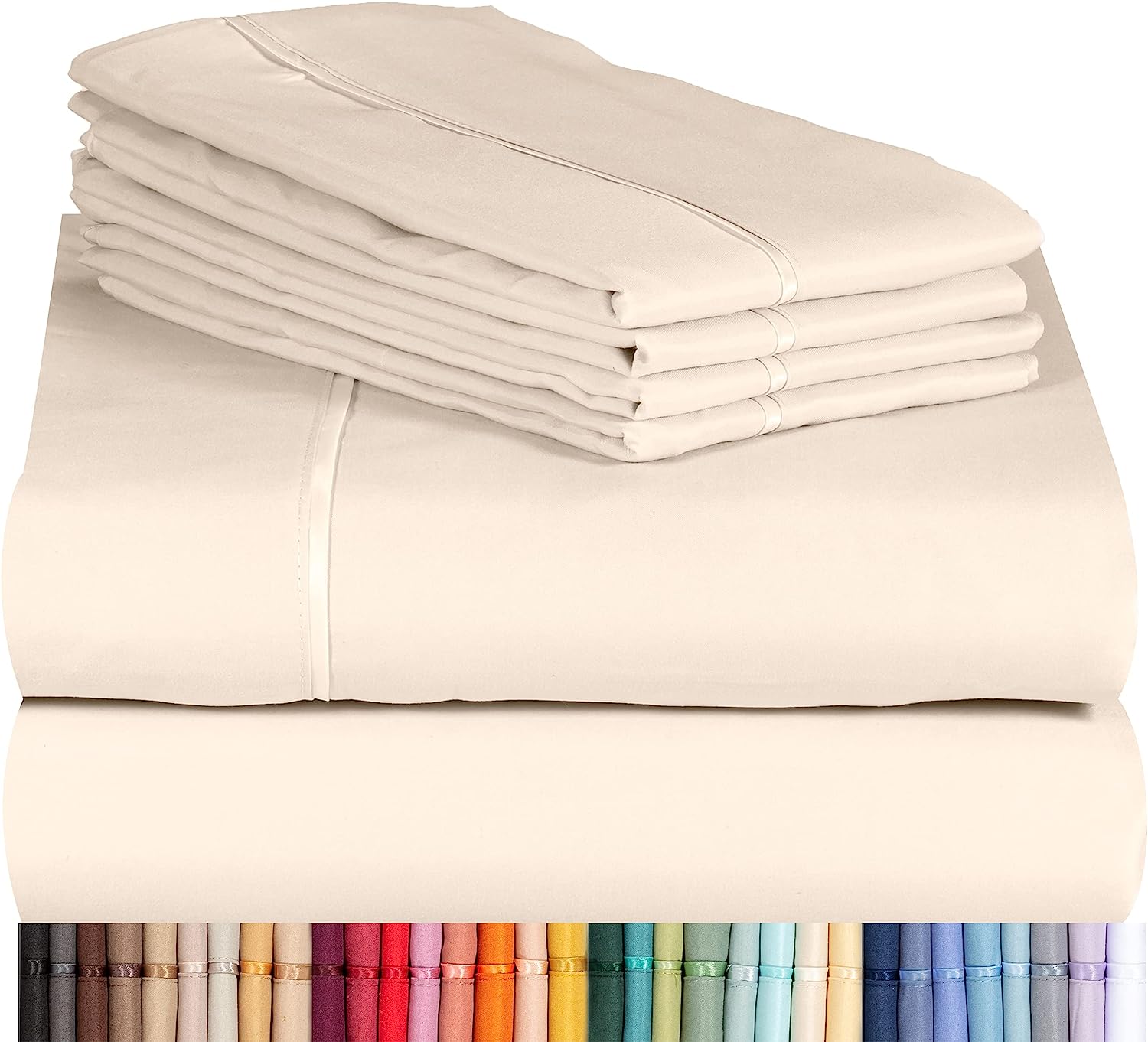 LuxClub Twin XL Sheets Set - Soft Kids Twin Bed Sheets for Boys and Girls, 4 PC Deep Pockets 18" Eco Friendly Wrinkle Free Fitted Sheets Machine Washable Hotel Bedding Silky Soft- Cream Twin XL