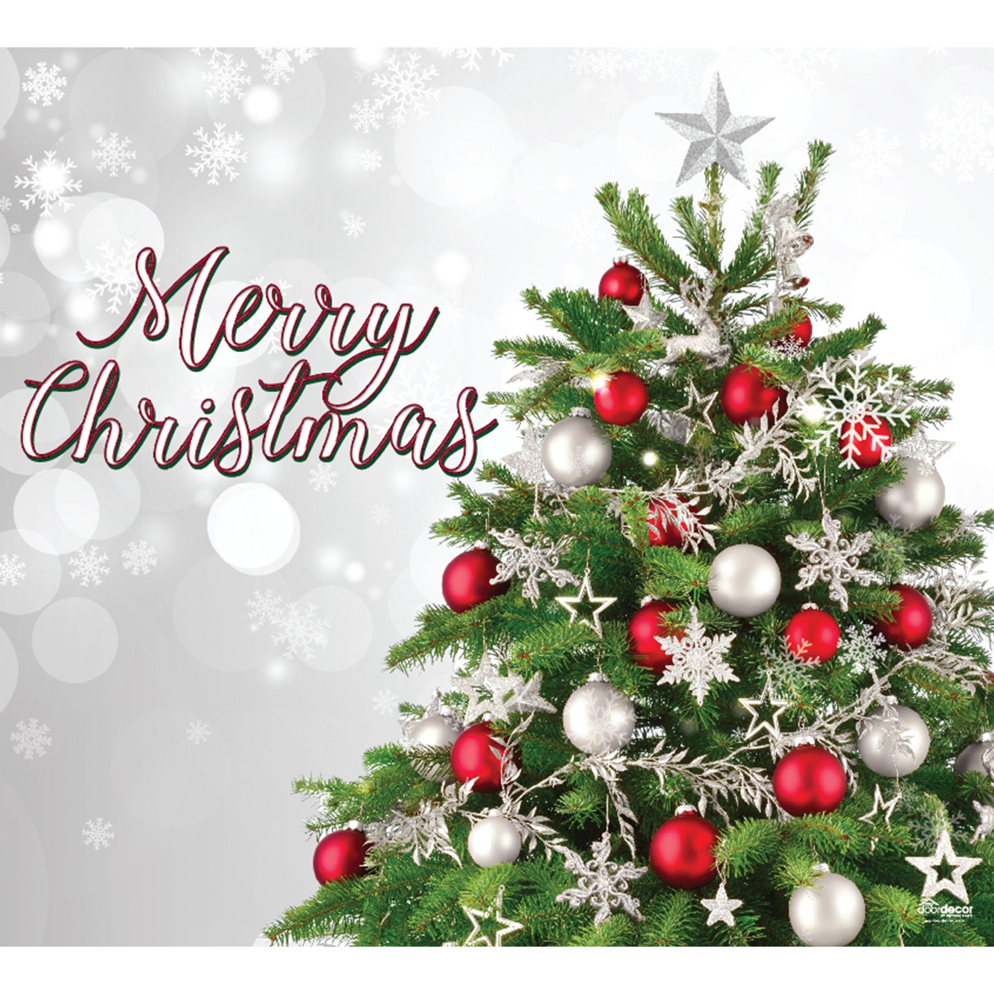 My Door Decor 285903XMAS-025 7 x 8 ft. Merry Christmas Tree Christmas Door Mural Sign Car Garage Banner Decor, Multi Color