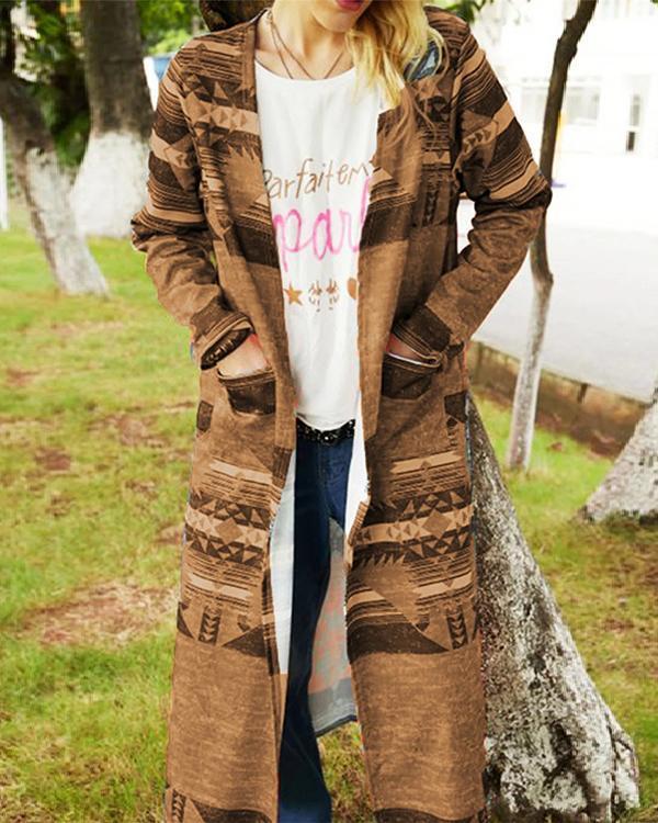 vintage geometric colorful long autumn fashion coat