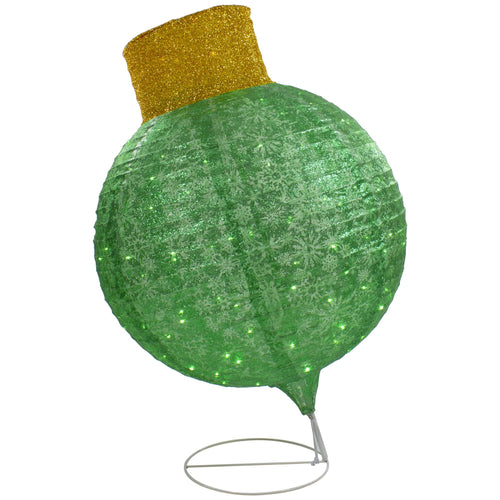 38" LED Lighted Twinkling Green Tinsel Onion Ornament Outdoor Christmas Decoration