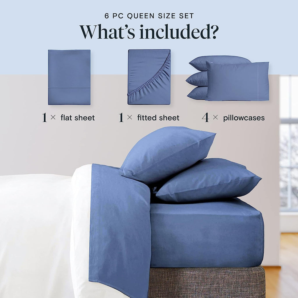 LuxClub 6 PC Full Size Sheet Set Bamboo Sheets Deep Pockets 18" Eco Friendly Wrinkle Free Cooling Sheets Machine Washable Hotel Bedding Silky Soft - Oxford Full
