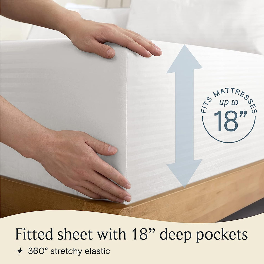 LuxClub King Size Striped Sheets Set, 6 PC Striped Bed Sheets, Deep Pockets 18" Eco Friendly Wrinkle Free Cooling Sheets Machine Washable Hotel Bedding Silky Soft (King, Striped White)