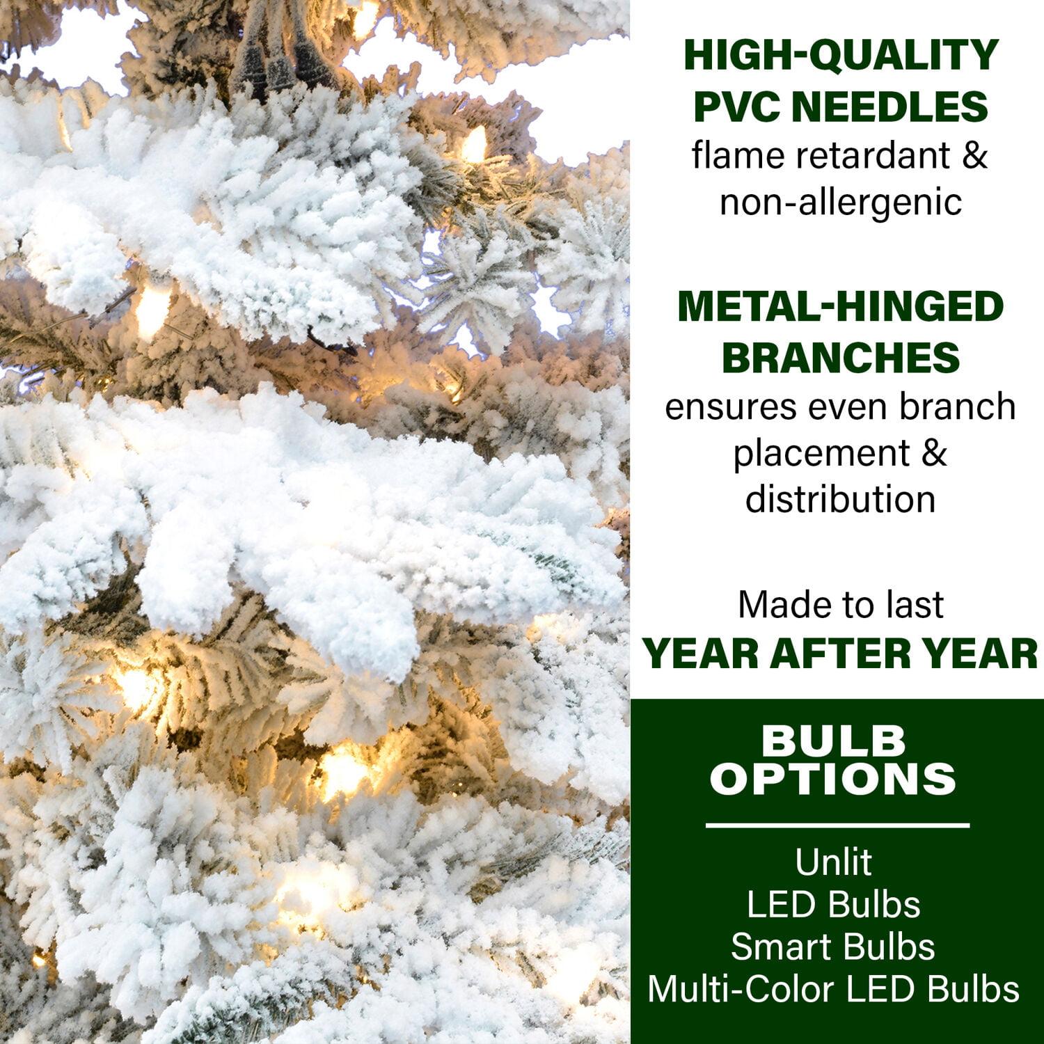 Fraser Hill Farm Clear Prelit LED White Flocked Pine Christmas Tree, 12'
