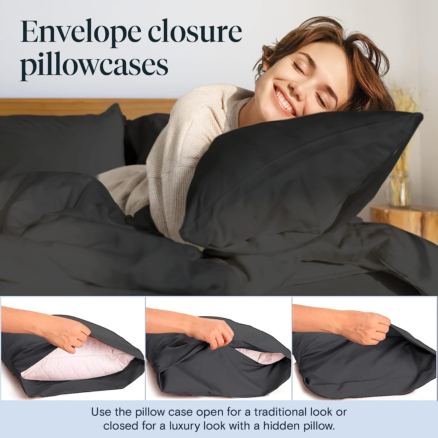 LuxClub 7 PC Split King Sheet Set Bamboo Sheets Deep Pockets 18" Eco Friendly Wrinkle Free Cooling Sheets Machine Washable Hotel Bedding Silky Soft - Black Split King