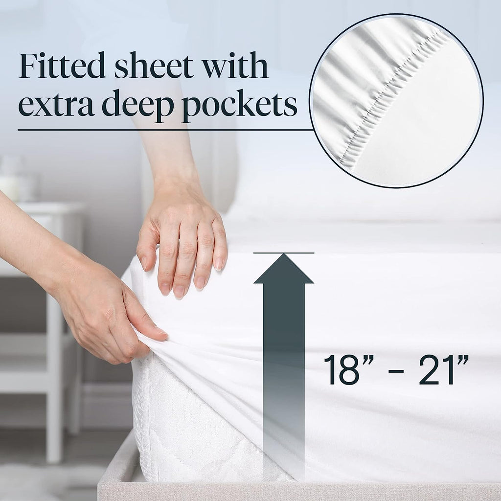 LuxClub 6 PC Extra Deep Pocket Cal King Sheets &amp; Pillowcases Set - Hotel Bedding Silky Soft Eco Friendly Wrinkle Free Ultra Soft Cooling Bed Sheet Set deep Pocket up to 21" (Cali King, White)