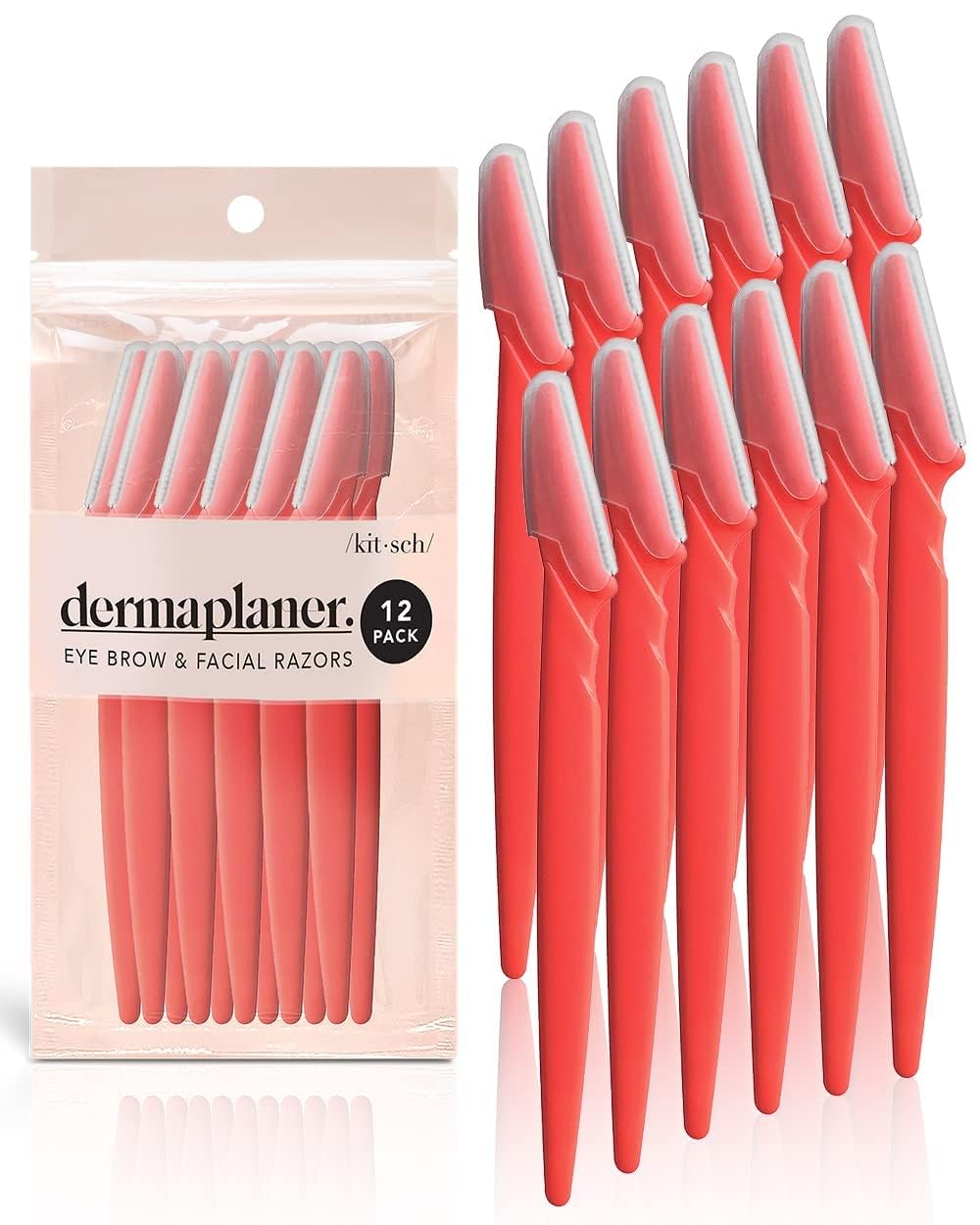 Kitsch Dermaplaning Tool - Face Razor for Women | Eyebrow Razor &amp; Face Shaver for Women | Facial Hair Removal for Women | Facial Razors for Women | Dermaplane Razor for Women Face, 12 pc (New Orange)