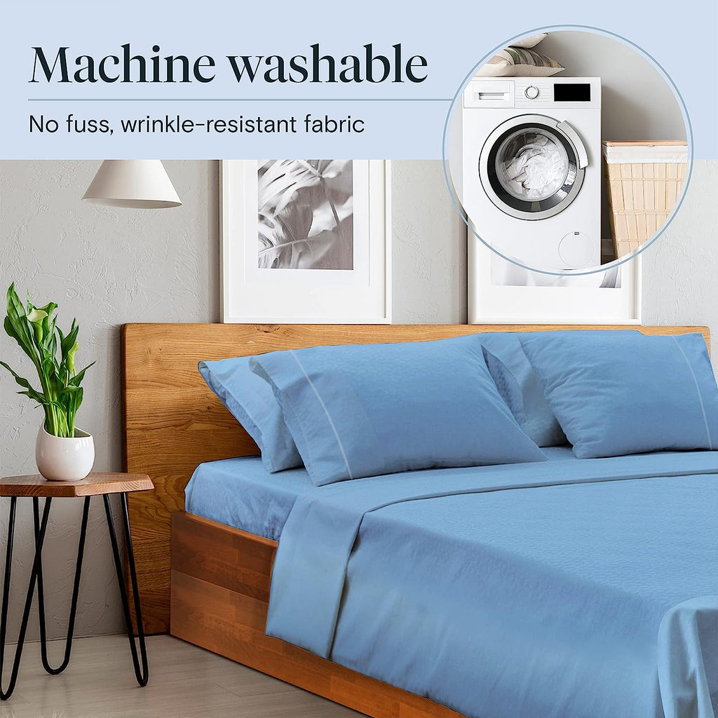 LuxClub 7 PC Split King Sheet Set Bamboo Sheets Deep Pockets 18" Eco Friendly Wrinkle Free Cooling Sheets Machine Washable Hotel Bedding Silky Soft - Denim Split King