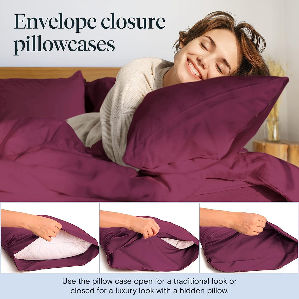 LuxClub 6 PC King Size Sheet Set Bamboo Sheets Deep Pockets 18" Eco Friendly Wrinkle Free Cooling Sheets Machine Washable Hotel Bedding Silky Soft - Eggplant King