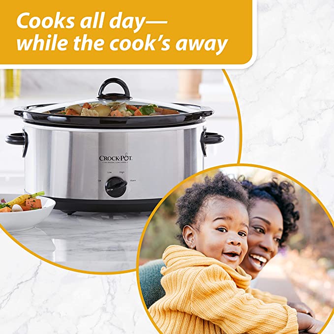 crock-pot 7 quart oval manual slow cooker, stainless steel (scv700-s-br)