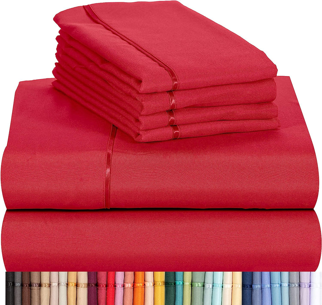LuxClub 6 PC Queen Sheet Set Bamboo Sheets Deep Pockets 18" Eco Friendly Wrinkle Free Cooling Sheets Machine Washable Hotel Bedding Silky Soft - Red Queen
