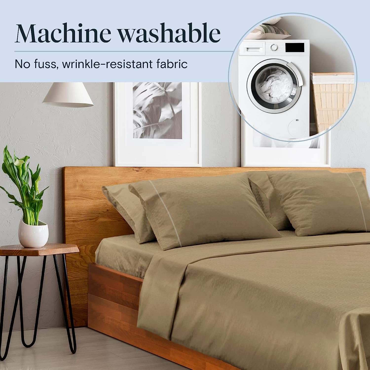 LuxClub 6 PC Queen Sheet Set Bamboo Sheets Deep Pockets 18" Eco Friendly Wrinkle Free Cooling Sheets Machine Washable Hotel Bedding Silky Soft - Taupe Queen