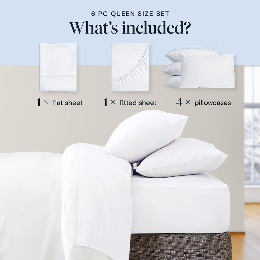 LuxClub 6 PC Queen Sheet Set Bamboo Sheets Deep Pockets 18" Eco Friendly Wrinkle Free Cooling Sheets Machine Washable Hotel Bedding Silky Soft - White Queen