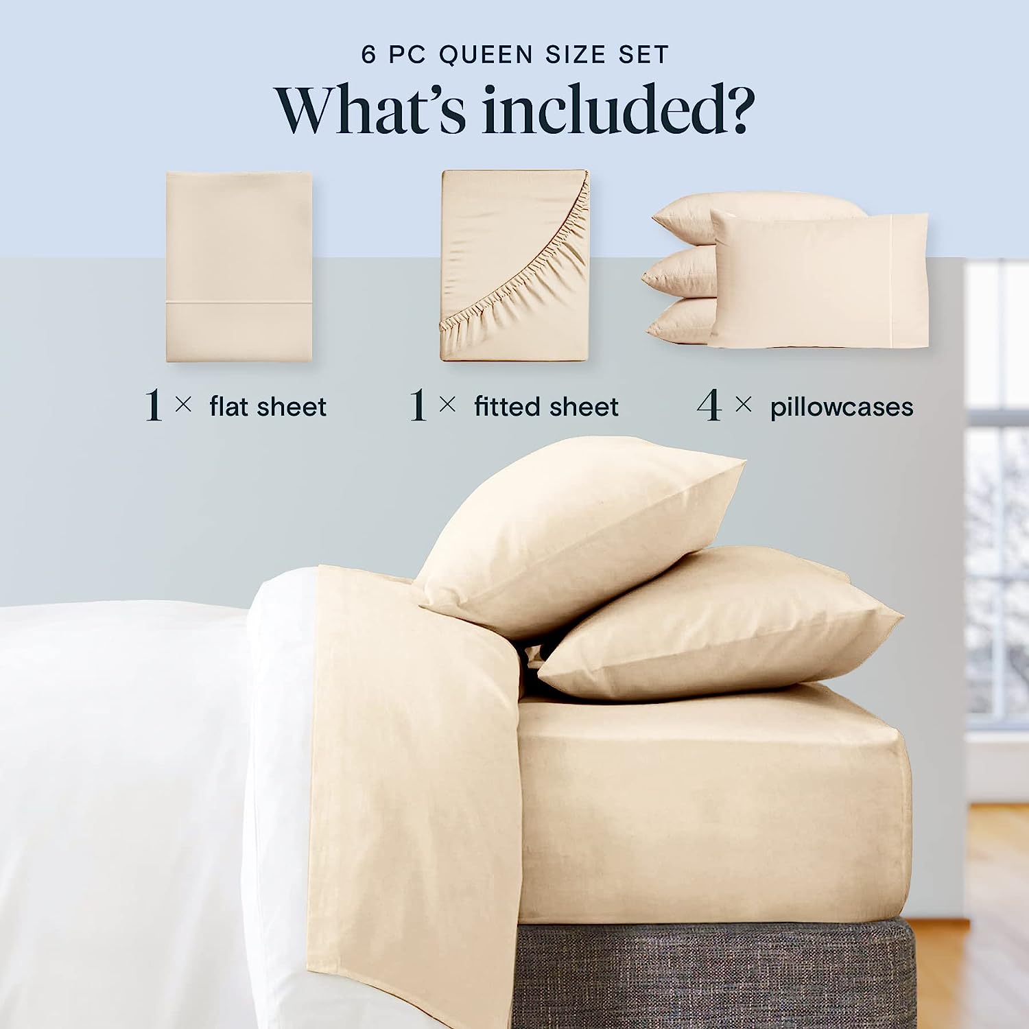 LuxClub 6 PC California King Size Sheet Set Bamboo Sheets Deep Pockets 18" Eco Friendly Wrinkle Free Cooling Sheets Machine Washable Hotel Bedding Silky Soft - Cream California King