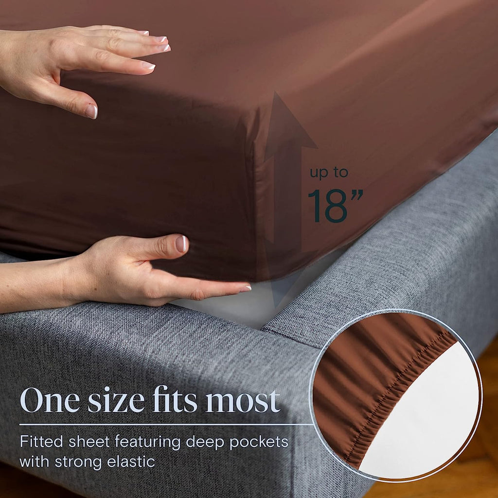 LuxClub 6 PC Full Size Sheet Set Bamboo Sheets Deep Pockets 18" Eco Friendly Wrinkle Free Cooling Sheets Machine Washable Hotel Bedding Silky Soft - Brown Full