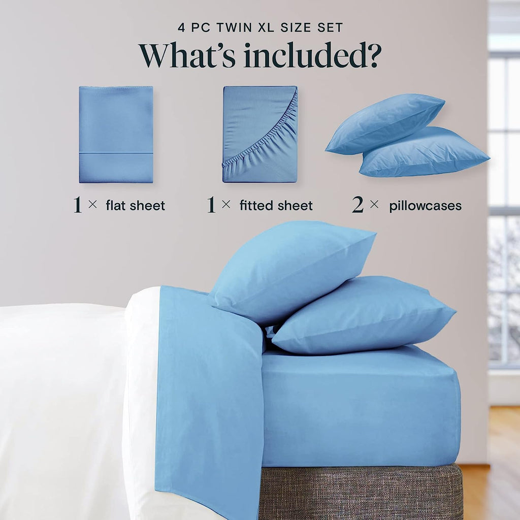 LuxClub Twin XL Sheets Set - Soft Twin Bed Sheets for Boys and Girls, 4 PC Deep Pockets 18" Eco Friendly Wrinkle Free Kids Fitted Sheets Machine Washable Hotel Bedding Silky Soft - Light Blue Twin XL