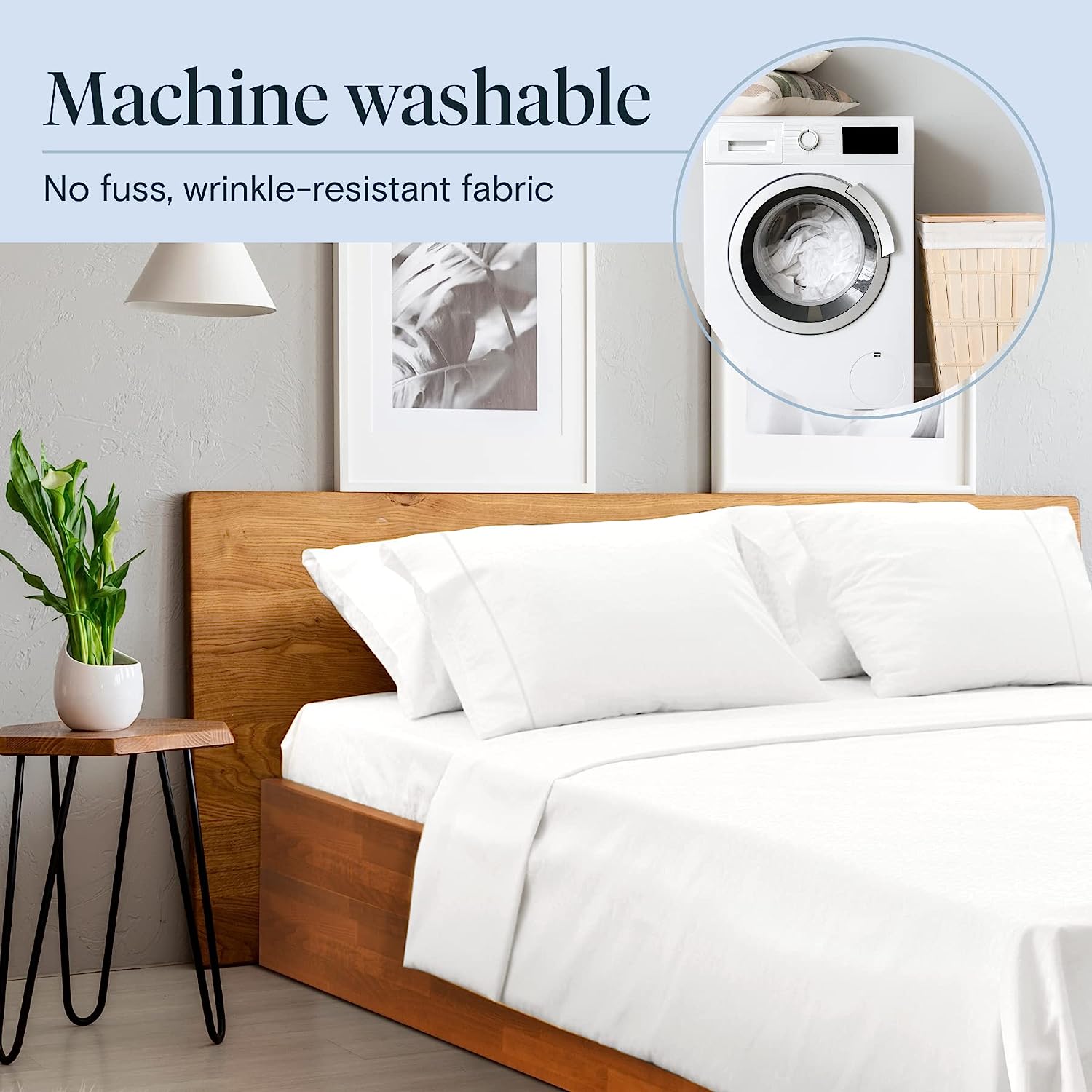 LuxClub 6 PC King Size Sheet Set Bamboo Sheets Deep Pockets 18" Eco Friendly Wrinkle Free Cooling Sheets Machine Washable Hotel Bedding Silky Soft - White King