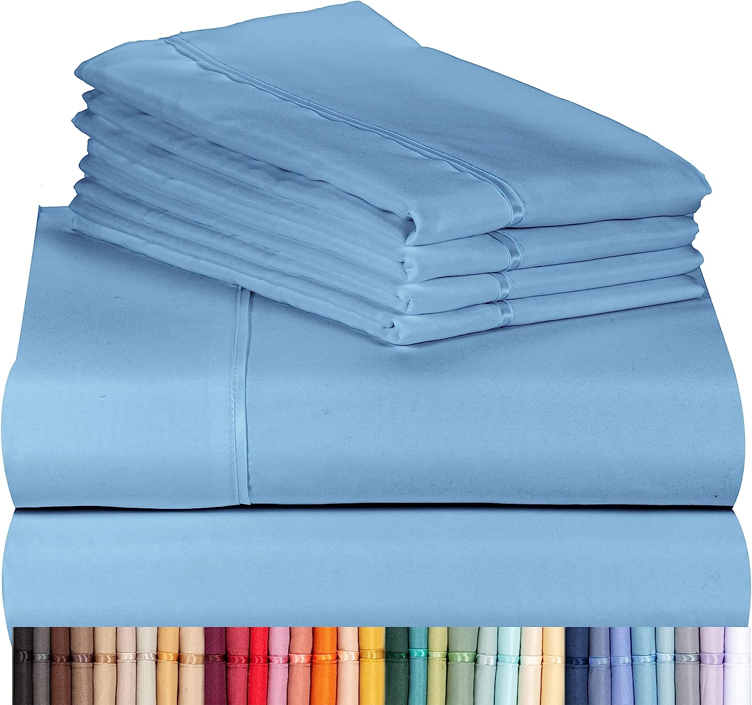 LuxClub 6 PC Full Size Sheet Set Bamboo Sheets Deep Pockets 18" Eco Friendly Wrinkle Free Cooling Sheets Machine Washable Hotel Bedding Silky Soft - Denim Full