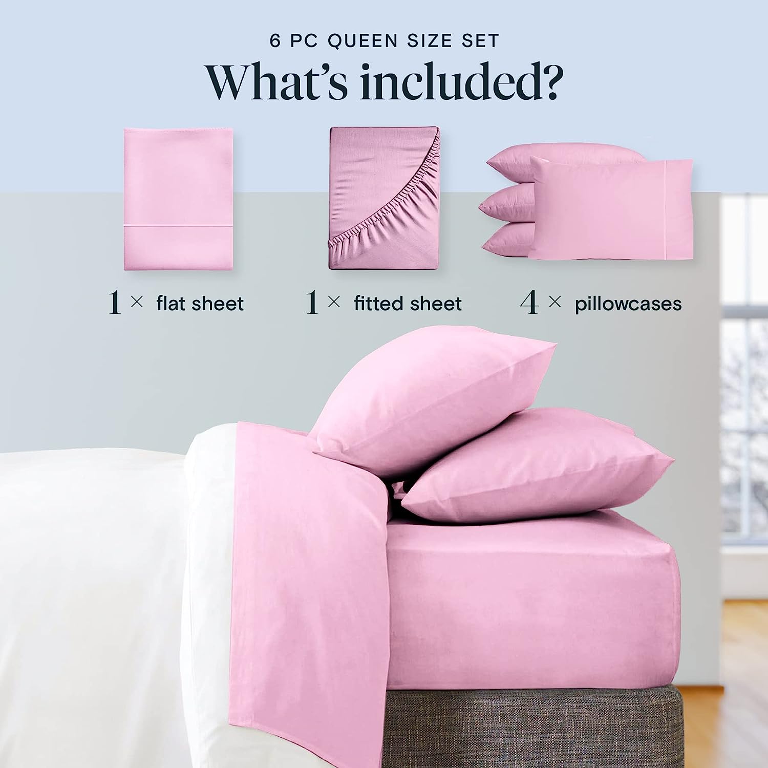 LuxClub 6 PC Full Size Sheet Set Bamboo Sheets Deep Pockets 18" Eco Friendly Wrinkle Free Cooling Sheets Machine Washable Hotel Bedding Silky Soft - Light Plum Full