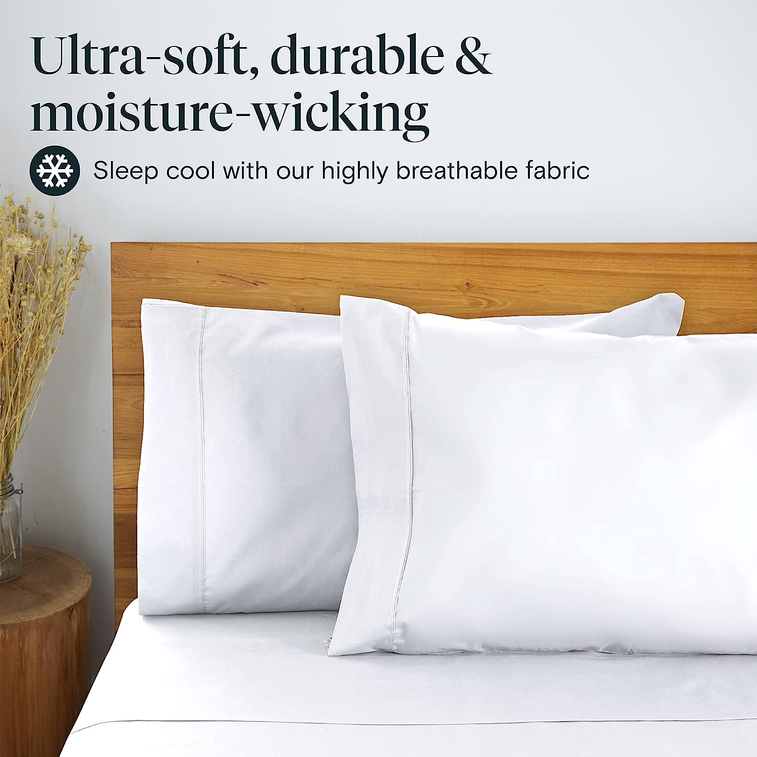 LuxClub 6 PC Queen Sheet Set Bamboo Sheets Deep Pockets 18" Eco Friendly Wrinkle Free Cooling Sheets Machine Washable Hotel Bedding Silky Soft - White Queen