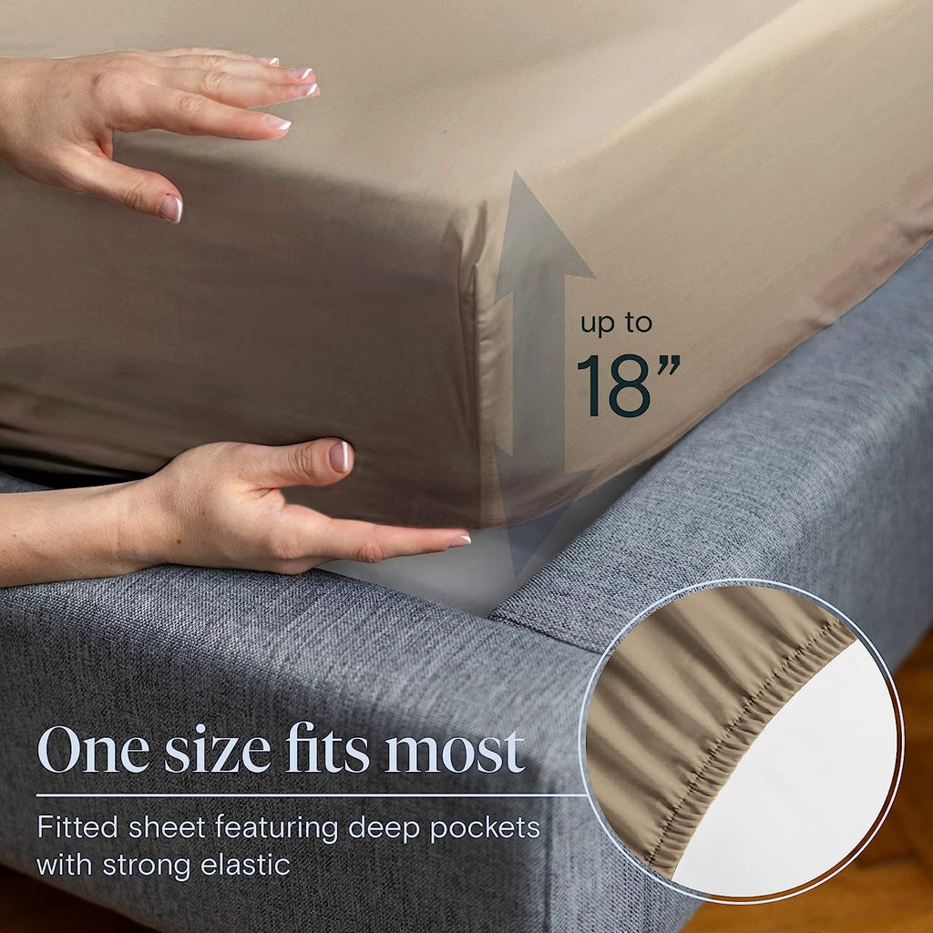 LuxClub 6 PC Queen Sheet Set Bamboo Sheets Deep Pockets 18" Eco Friendly Wrinkle Free Cooling Sheets Machine Washable Hotel Bedding Silky Soft - Taupe Queen