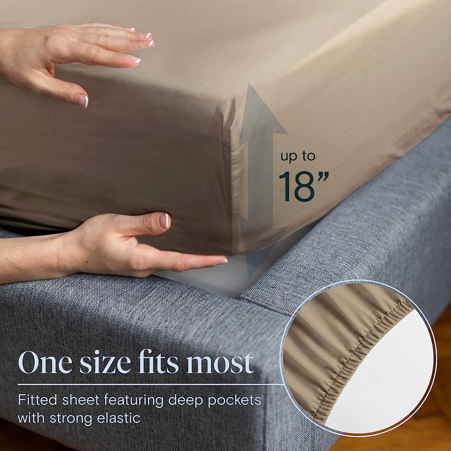 LuxClub 6 PC King Size Sheet Set Bamboo Sheets Deep Pockets 18" Eco Friendly Wrinkle Free Cooling Sheets Machine Washable Hotel Bedding Silky Soft - Taupe King