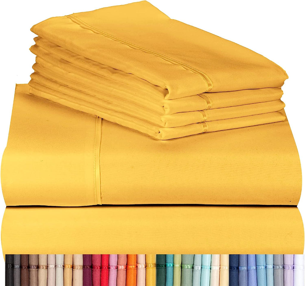 LuxClub 6 PC Full Size Sheet Set Bamboo Sheets Deep Pockets 18" Eco Friendly Wrinkle Free Cooling Sheets Machine Washable Hotel Bedding Silky Soft - Medallion Gold Full
