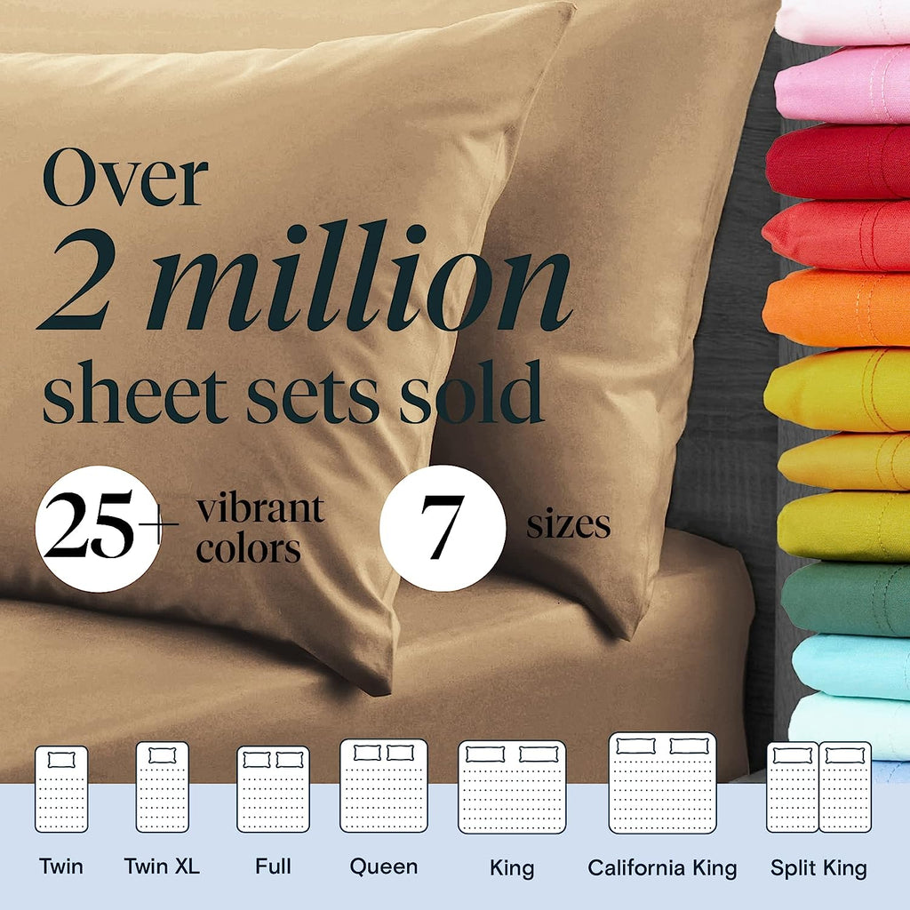 LuxClub 6 PC Queen Sheet Set Bamboo Sheets Deep Pockets 18" Eco Friendly Wrinkle Free Cooling Sheets Machine Washable Hotel Bedding Silky Soft - Light Khaki Queen