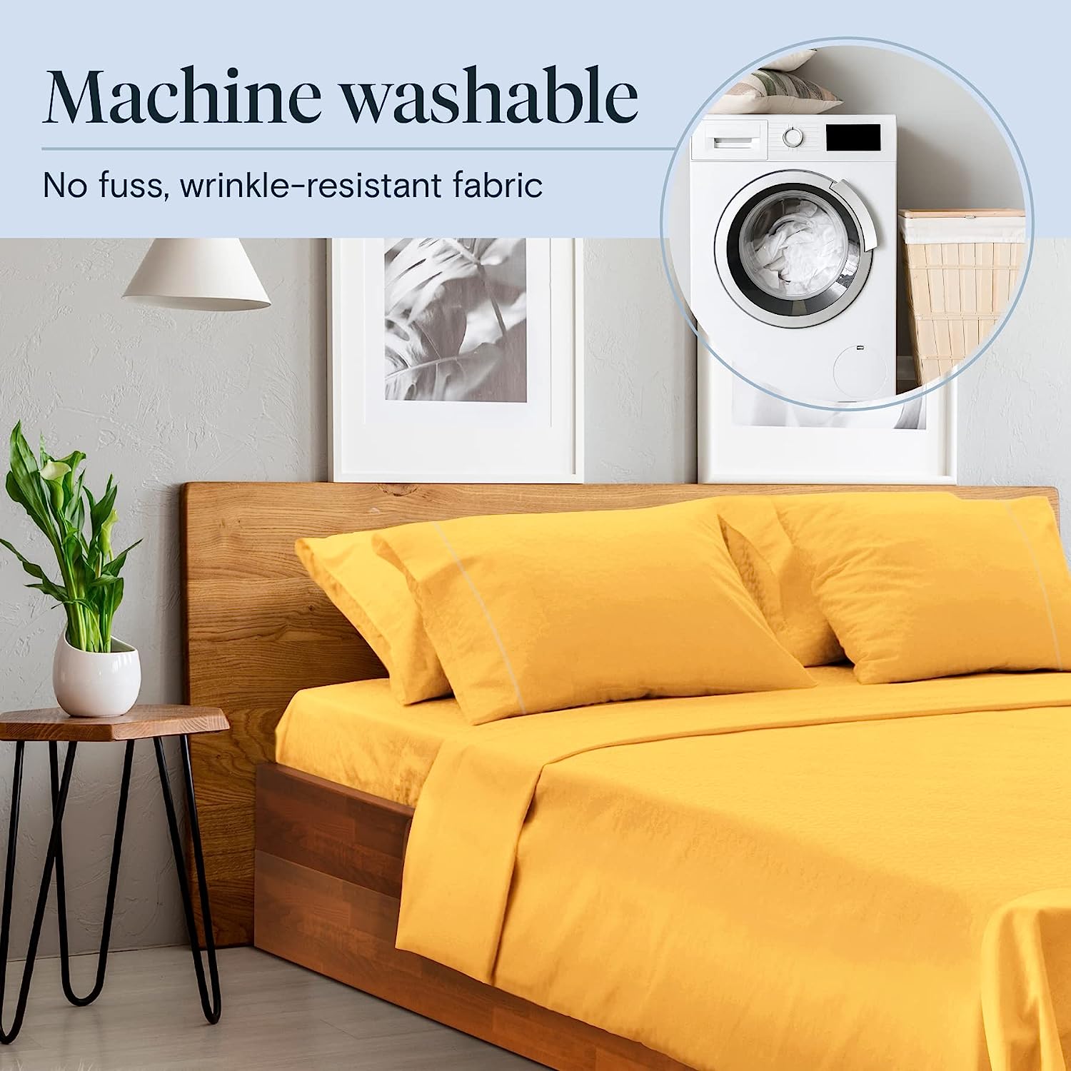 LuxClub 6 PC Queen Sheet Set Bamboo Sheets Deep Pockets 18" Eco Friendly Wrinkle Free Cooling Sheets Machine Washable Hotel Bedding Silky Soft - Medallion Gold Queen