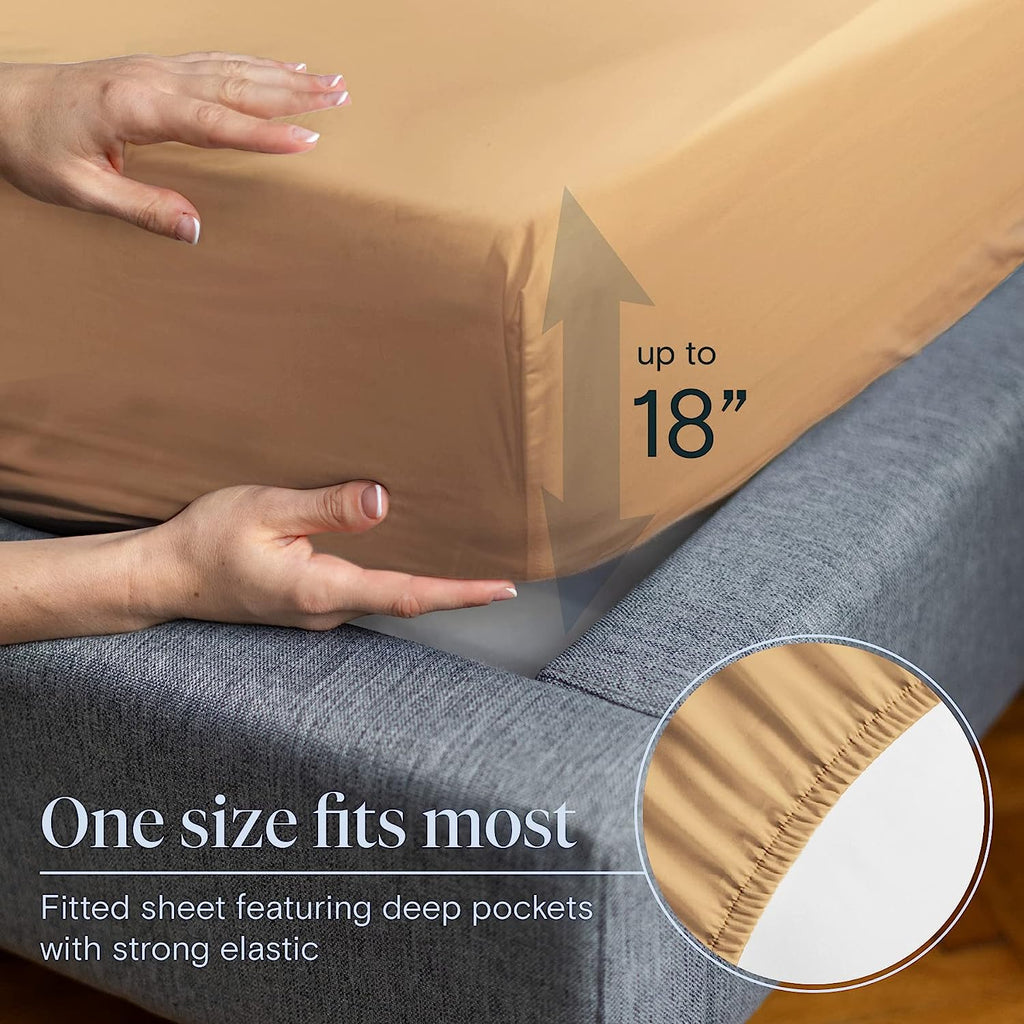 LuxClub 6 PC Full Size Sheet Set Bamboo Sheets Deep Pockets 18" Eco Friendly Wrinkle Free Cooling Sheets Machine Washable Hotel Bedding Silky Soft - Gold Full