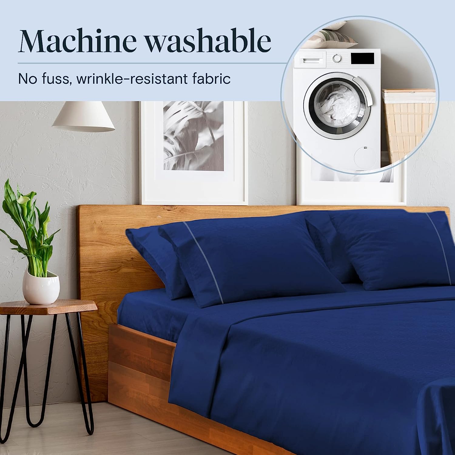 LuxClub 6 PC California King Size Sheet Set Bamboo Sheets Deep Pockets 18" Eco Friendly Wrinkle Free Cooling Sheets Machine Washable Hotel Bedding Silky Soft - Navy California King