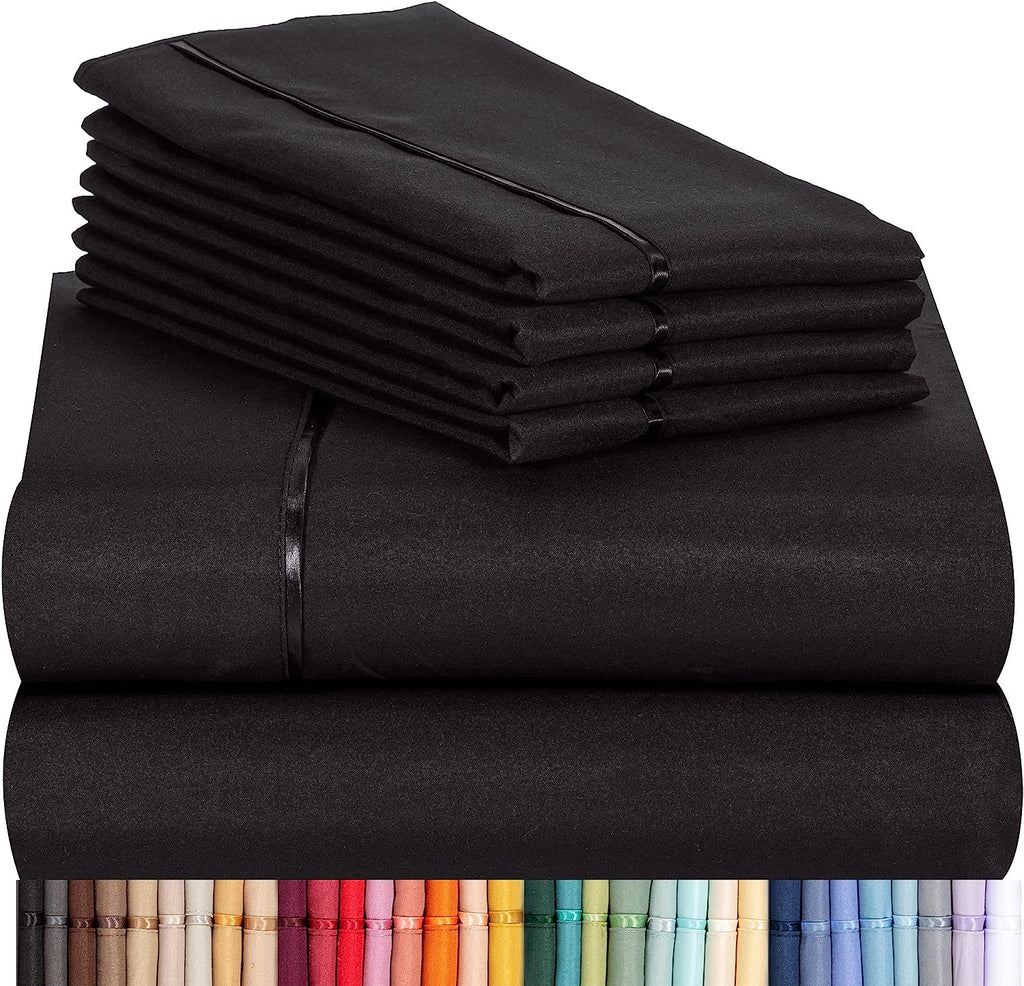 LuxClub 6 PC King Size Sheet Set Bamboo Sheets Deep Pockets 18" Eco Friendly Wrinkle Free Cooling Sheets Machine Washable Hotel Bedding Silky Soft - Black King
