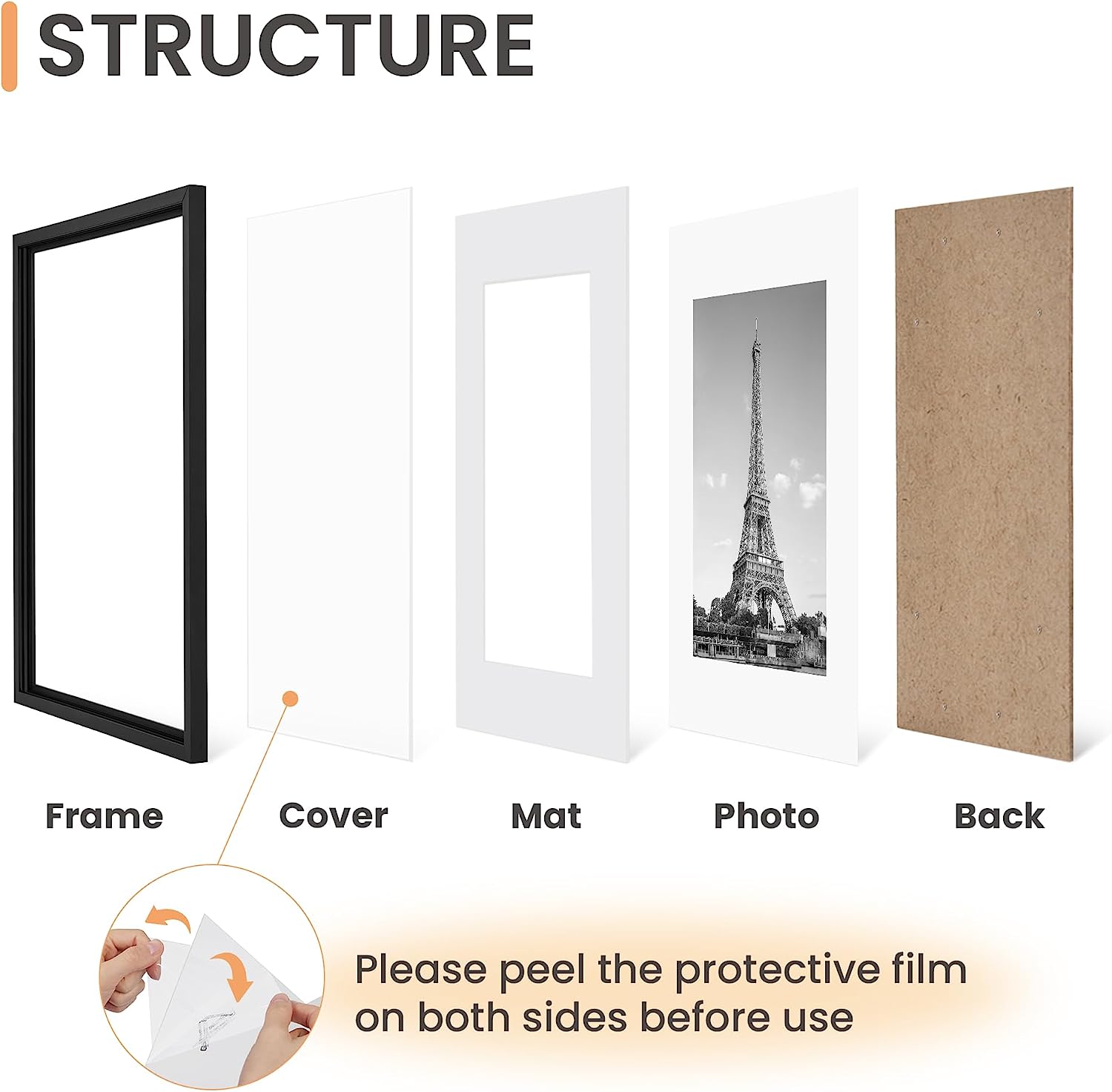 upsimples 8x12 Picture Frame Set of 5,Display Pictures 6x8 with Mat or 8x12 Without Mat,Wall Gallery Photo Frames,Black