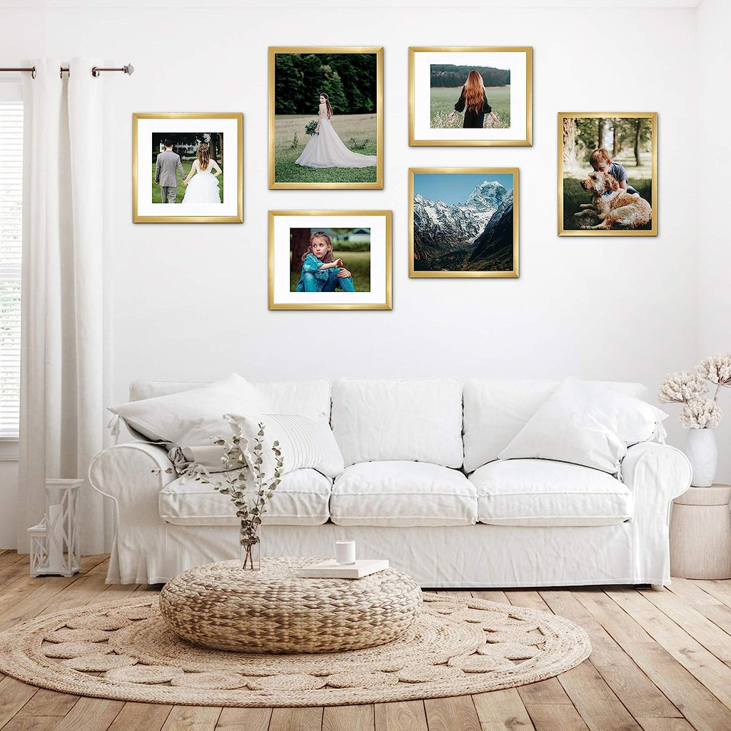 upsimples 9x12 Picture Frame Set of 5,Display Pictures 6x8 with Mat or 9x12 Without Mat,Wall Gallery Photo Frames, Gold