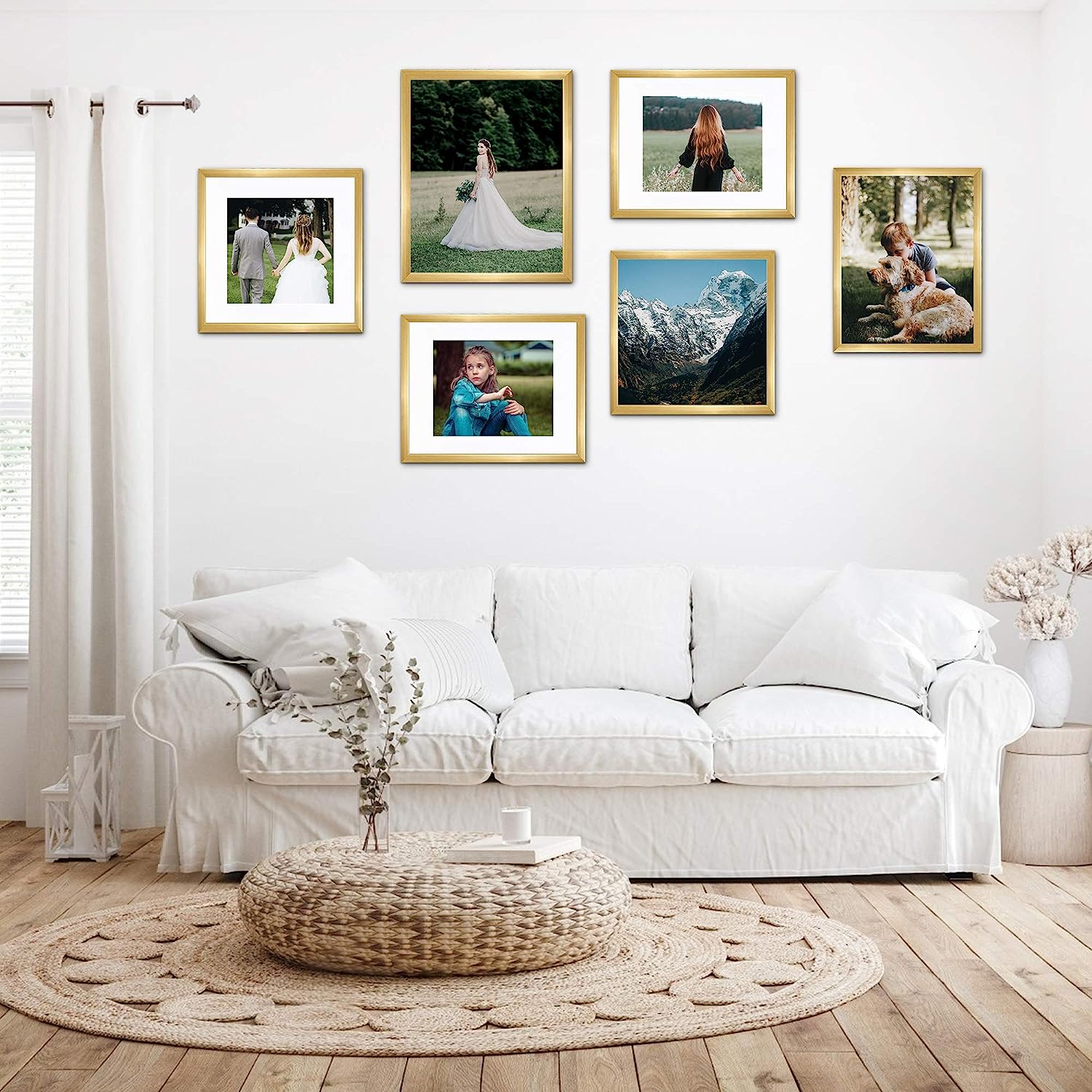 upsimples 12x18 Picture Frame Set of 5,Display Pictures 11x17 with Mat or 12x18 Without Mat, Wall Gallery Photo Frames,Gold