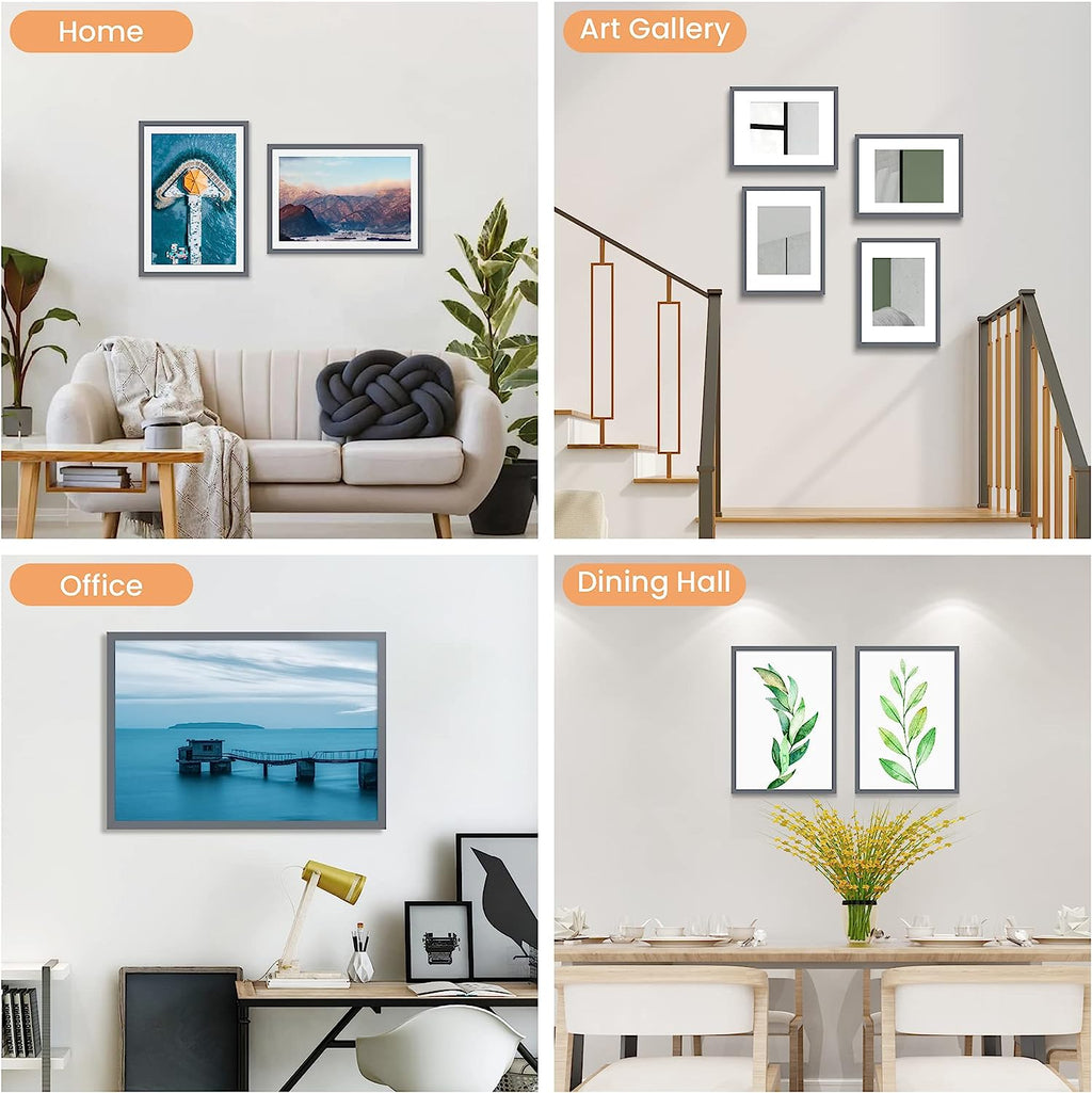 upsimples 16x20 Picture Frame Set of 5, Display Pictures 11x14 with Mat or 16x20 Without Mat, Wall Gallery Poster Frames, Dark Gray