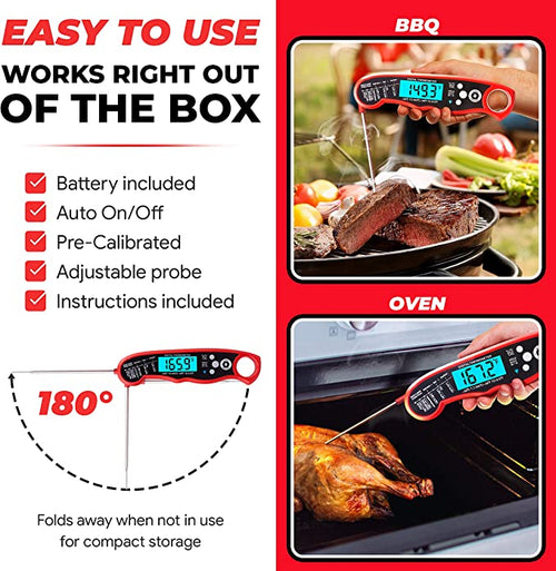 alpha grillers instant read meat thermometer for grill and cooking. best waterproof ultra fast thermometer with backlight & calibration. digital food probe for kitchen, outdoor grilling and bbq!