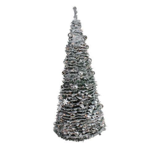 6' Pre-Lit Silver Tinsel Pop-Up Artificial Christmas Tree - Clear Lights