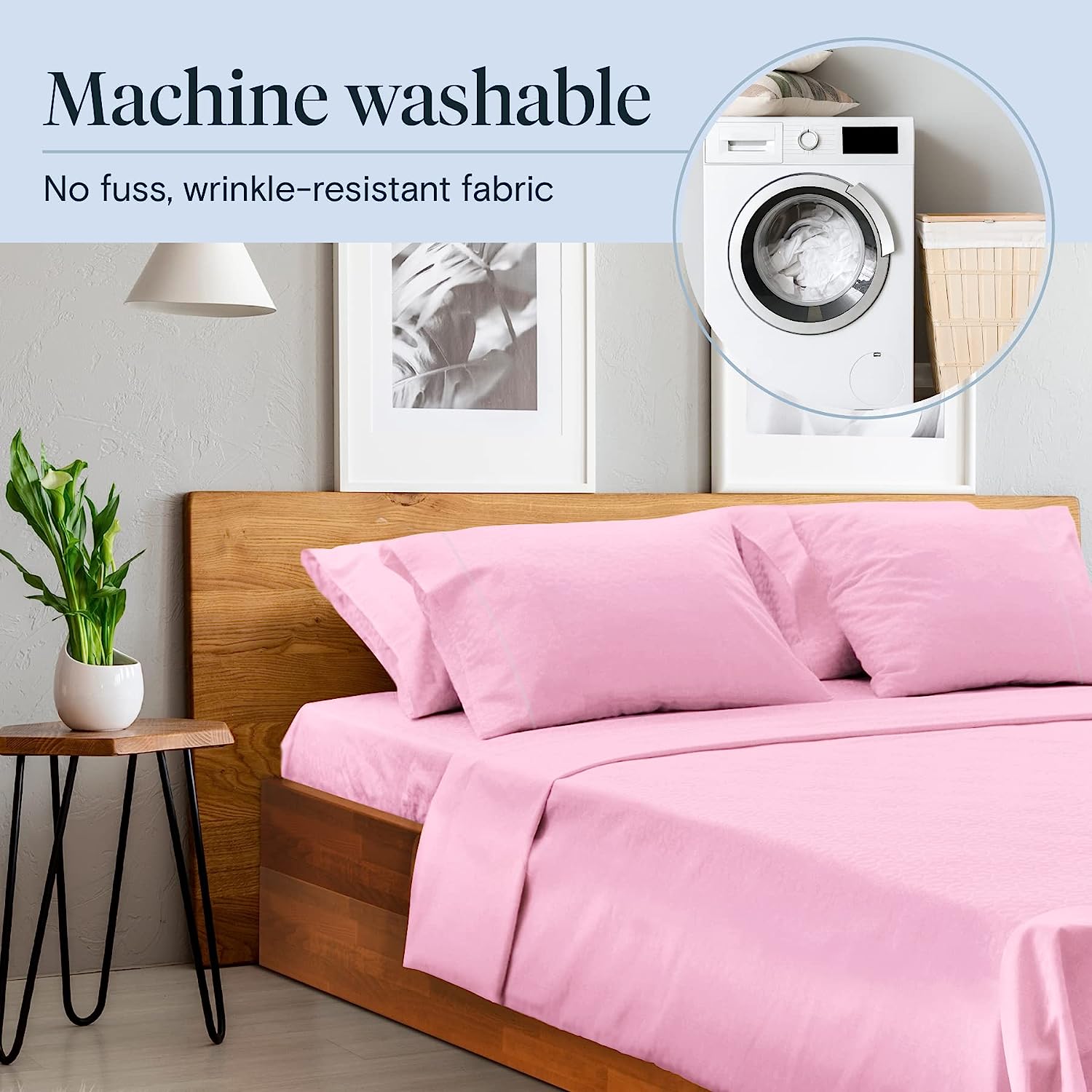 LuxClub 6 PC Queen Sheet Set Bamboo Sheets Deep Pockets 18" Eco Friendly Wrinkle Free Cooling Sheets Machine Washable Hotel Bedding Silky Soft - Light Plum Queen