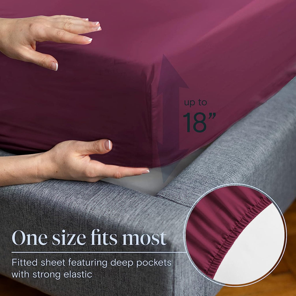 LuxClub 6 PC Full Size Sheet Set Bamboo Sheets Deep Pockets 18" Eco Friendly Wrinkle Free Cooling Sheets Machine Washable Hotel Bedding Silky Soft - Eggplant Full