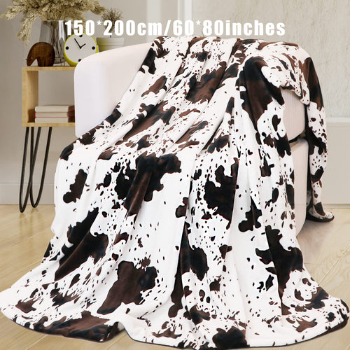 1pc Soft and Warm Cow Print Blanket - Plush Fleece Flannel Throw for All-Season Comfort - Perfect for Daughters, Adults, Students, and Teens