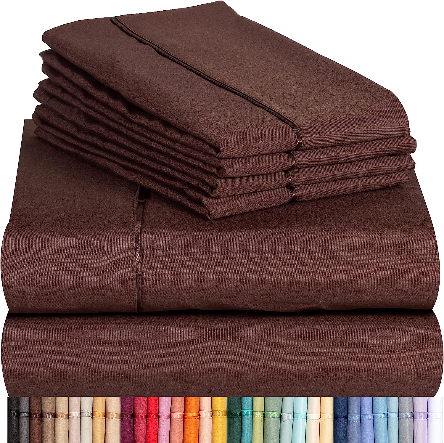 LuxClub 7 PC Split King Sheet Set Bamboo Sheets Deep Pockets 18" Eco Friendly Wrinkle Free Cooling Sheets Machine Washable Hotel Bedding Silky Soft - Brown Split King