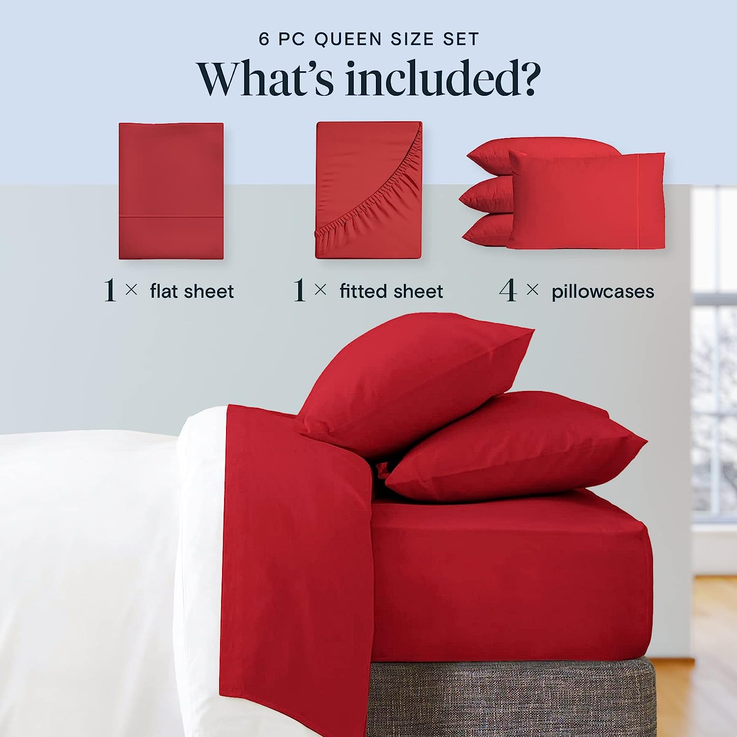 LuxClub 6 PC Full Size Sheet Set Bamboo Sheets Deep Pockets 18" Eco Friendly Wrinkle Free Cooling Sheets Machine Washable Hotel Bedding Silky Soft - Red Full