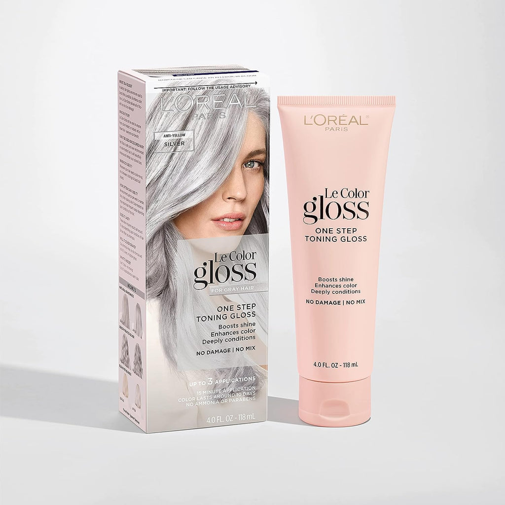 L’Oréal Paris Le Color Gloss One Step In-Shower Toning Hair Gloss, Neutralizes Brass, Conditions &amp; Boosts Shine, Silver, 4 Ounce
