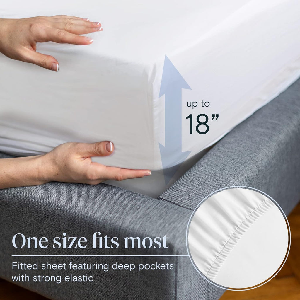 LuxClub 6 PC Queen Sheet Set, Rayon Made from Bamboo Bed Sheets, Deep Pockets 18" Eco Friendly Wrinkle Cooling Sheets Machine Washable Hotel Bedding Silky Soft - White Queen