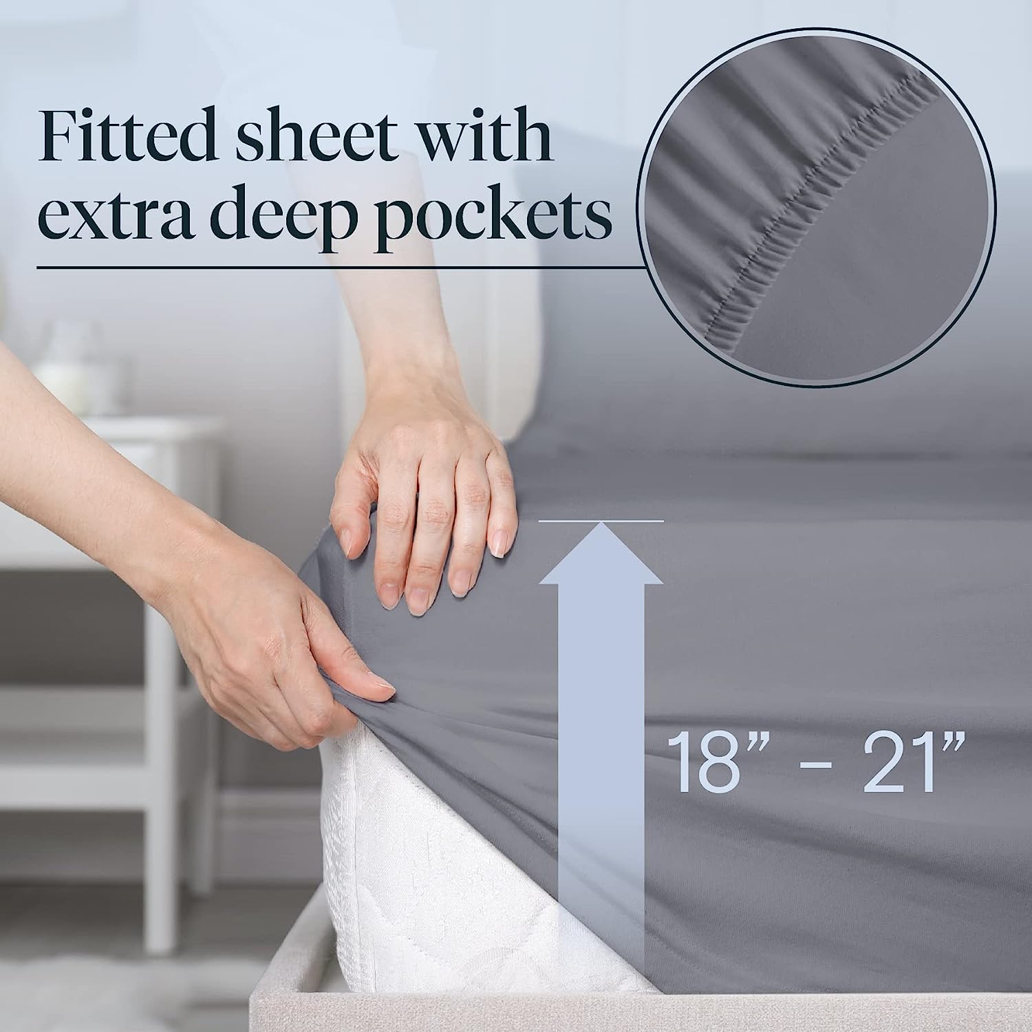 LuxClub 6 PC Extra Deep Pocket Cal King Sheets &amp; Pillowcases Set - Hotel Bedding Silky Soft Eco Friendly Wrinkle Free Ultra Soft Cooling Bed Sheet Set deep Pocket up to 21" (Cali King, Light Grey)