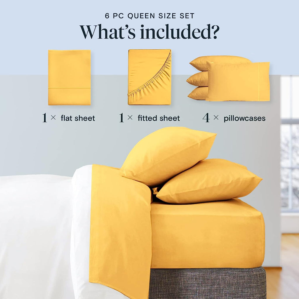 LuxClub 6 PC Queen Sheet Set Bamboo Sheets Deep Pockets 18" Eco Friendly Wrinkle Free Cooling Sheets Machine Washable Hotel Bedding Silky Soft - Medallion Gold Queen