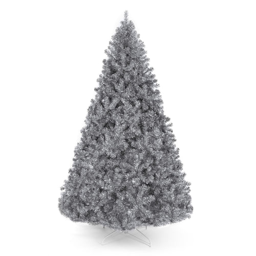 7.5ft Artificial Silver Tinsel Christmas Tree Holiday Decoration w/ 1,749 Branch Tips, Stand