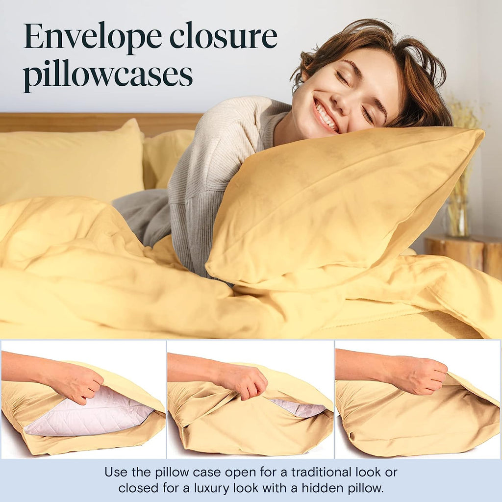 LuxClub 6 PC Full Size Sheet Set Bamboo Sheets Deep Pockets 18" Eco Friendly Wrinkle Free Cooling Sheets Machine Washable Hotel Bedding Silky Soft - Yellow Full