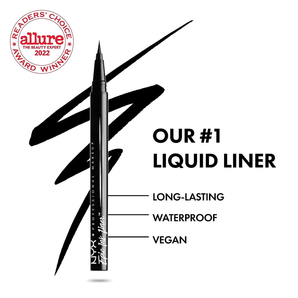 NYX PROFESSIONAL MAKEUP Epic Ink Liner, Waterproof Liquid Eyeliner - Black, Vegan Formula &amp; Butter Gloss, Non-Sticky Lip Gloss - Sugar Glass (Clear)
